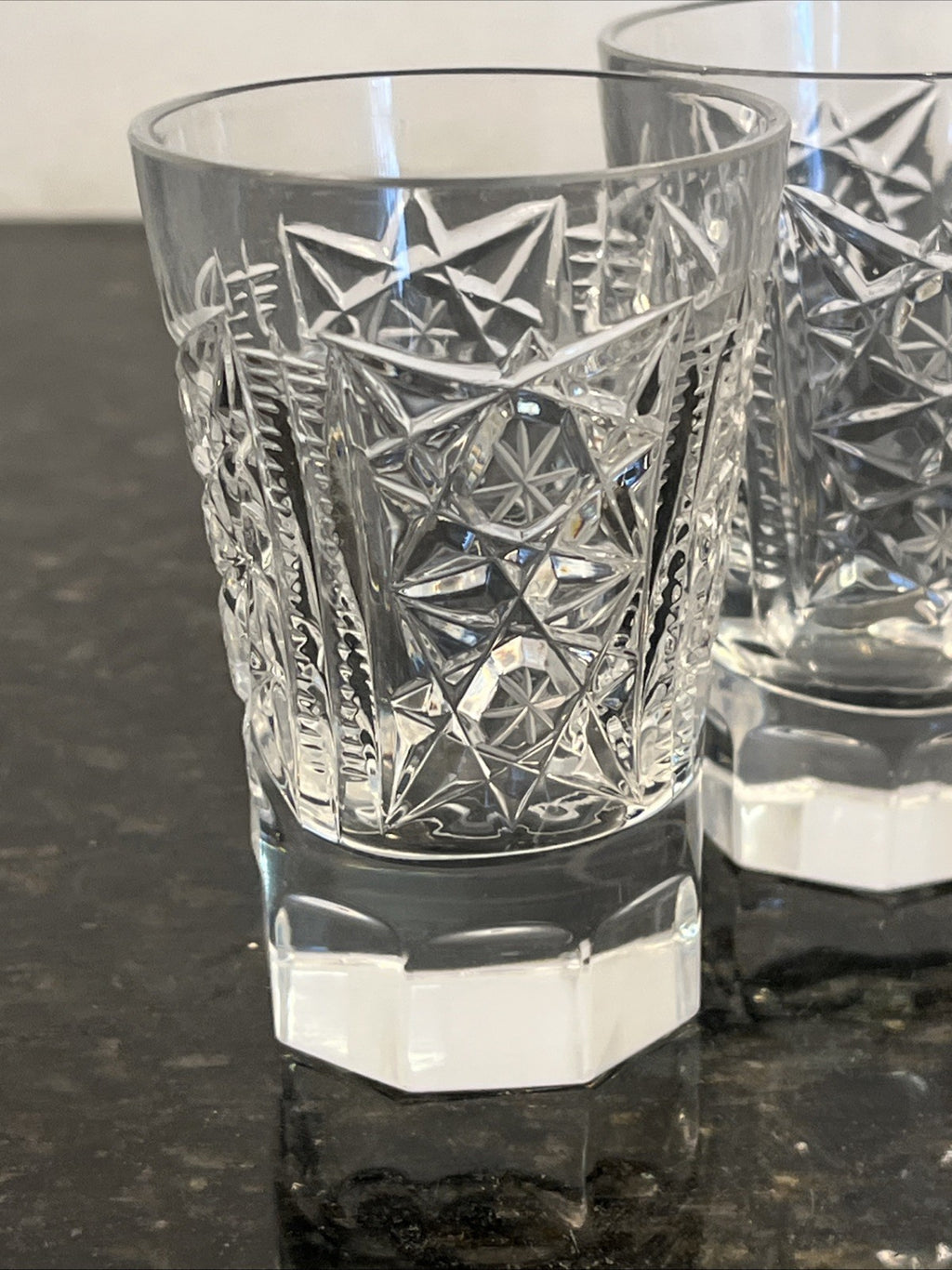 Soviet Cut Crystal Shot Glasses Geometric Vodka Glasses USSR Style Set Of 4
