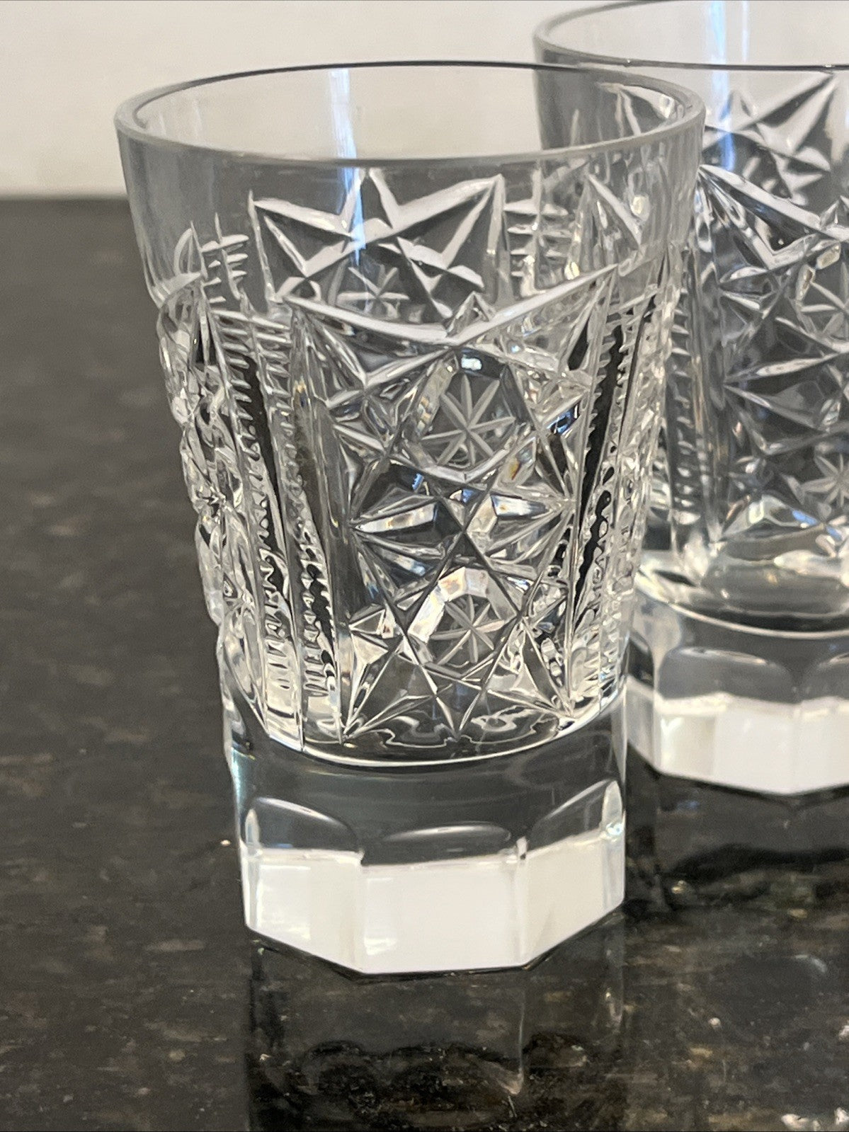 Soviet Cut Crystal Shot Glasses Geometric Vodka Glasses USSR Style Set Of 4