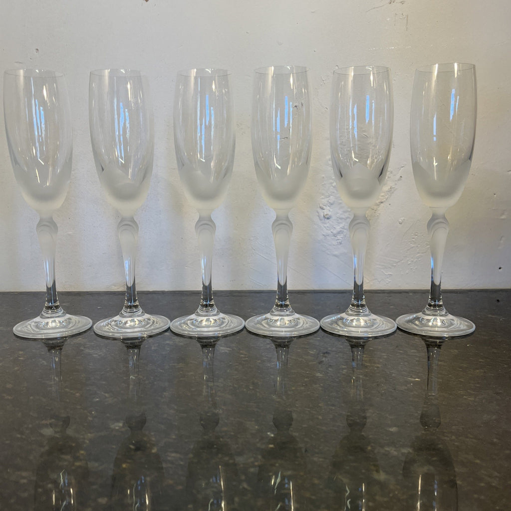 Lednicke Rovne Crystal Flutes Set 6 Lily Frosted Champagne Glasses Vintage