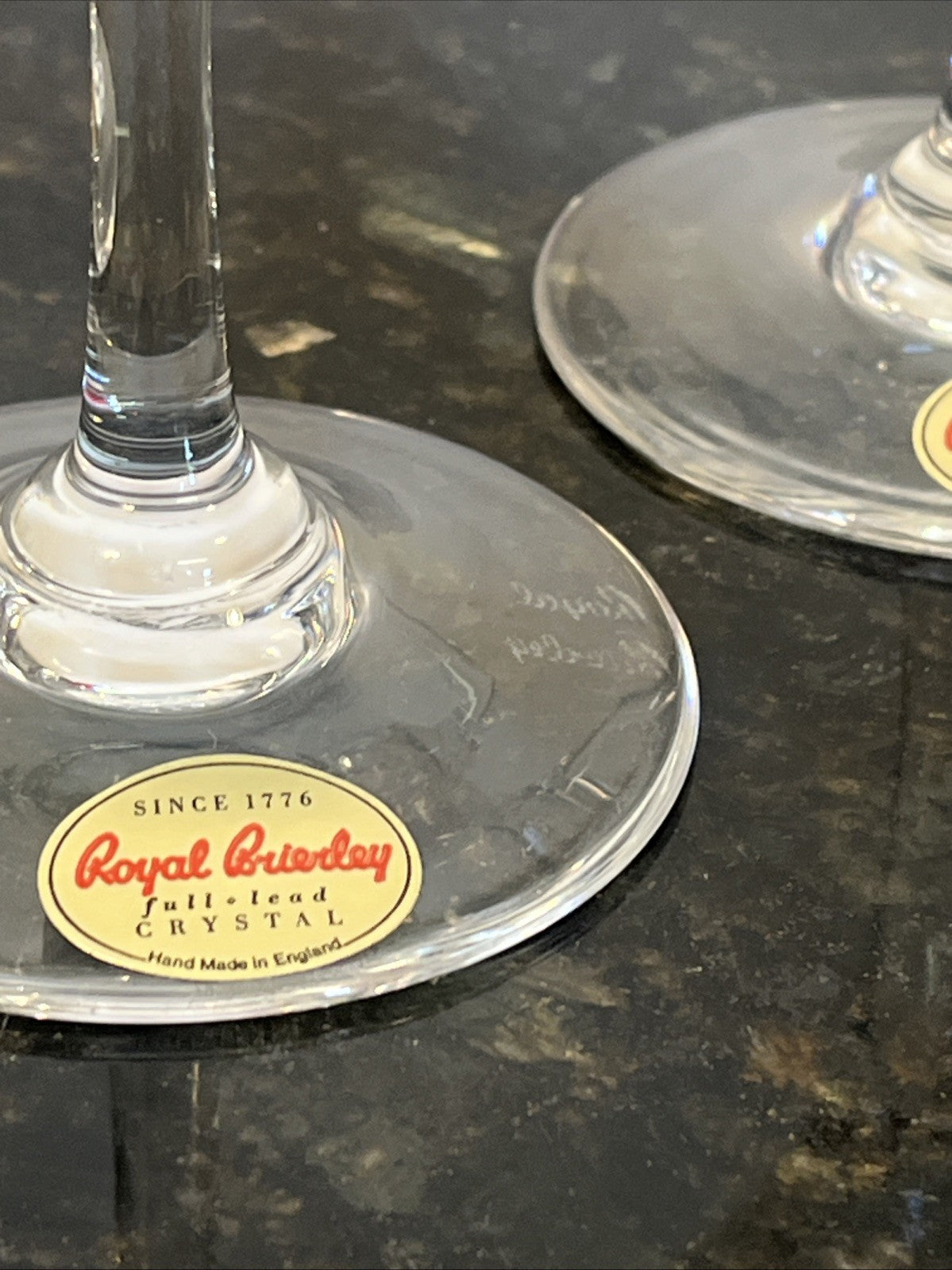 Royal Brierley Opera Crystal Wine Glasses Boxed Pair Handmade Lead Crystal