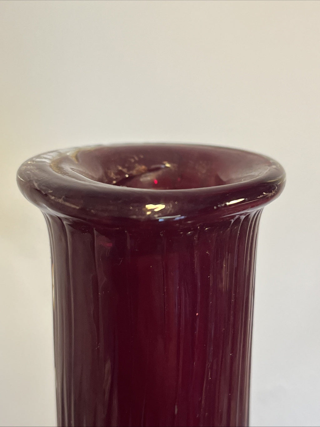 Empoli Ruby Red Genie Bottle Vase Italian Art Glass MCM Ribbed Decanter 46cm