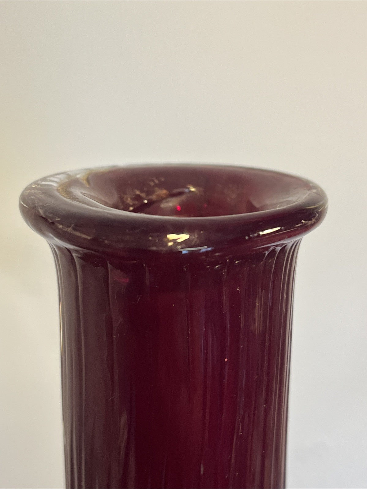 Empoli Ruby Red Genie Bottle Vase Italian Art Glass MCM Ribbed Decanter 46cm