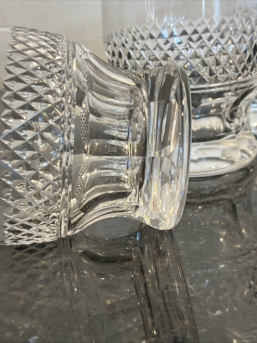 Cut Crystal Whisky Tumblers Diamond Pattern Heavy Base Set Of 3