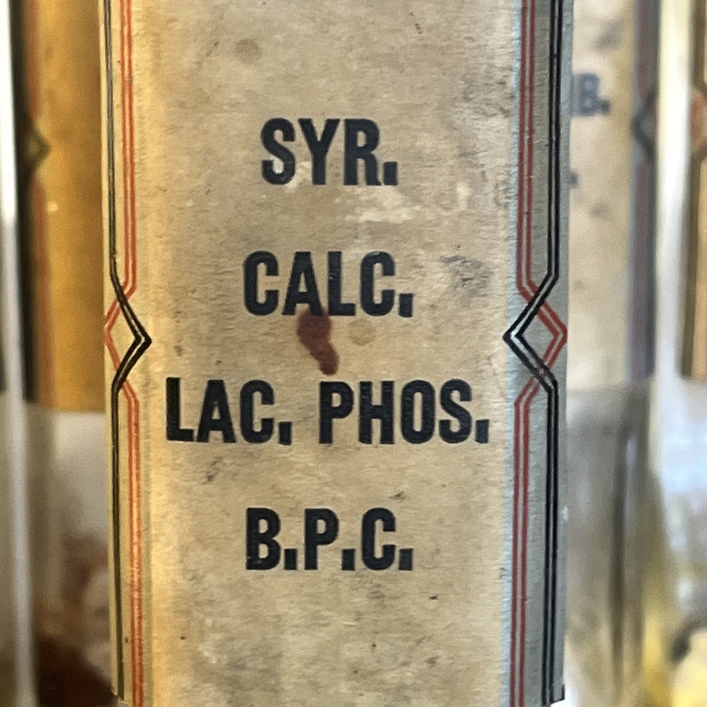 Antique Chemist Bottles Apothecary Pharmacy Labels Glass Set of 4 B.P.