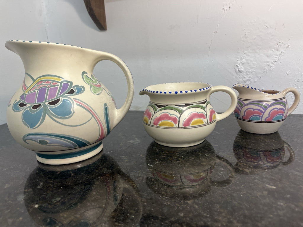 Vintage Honiton Pottery Hand Painted Jugs Lot of 3 Devon Art Pottery