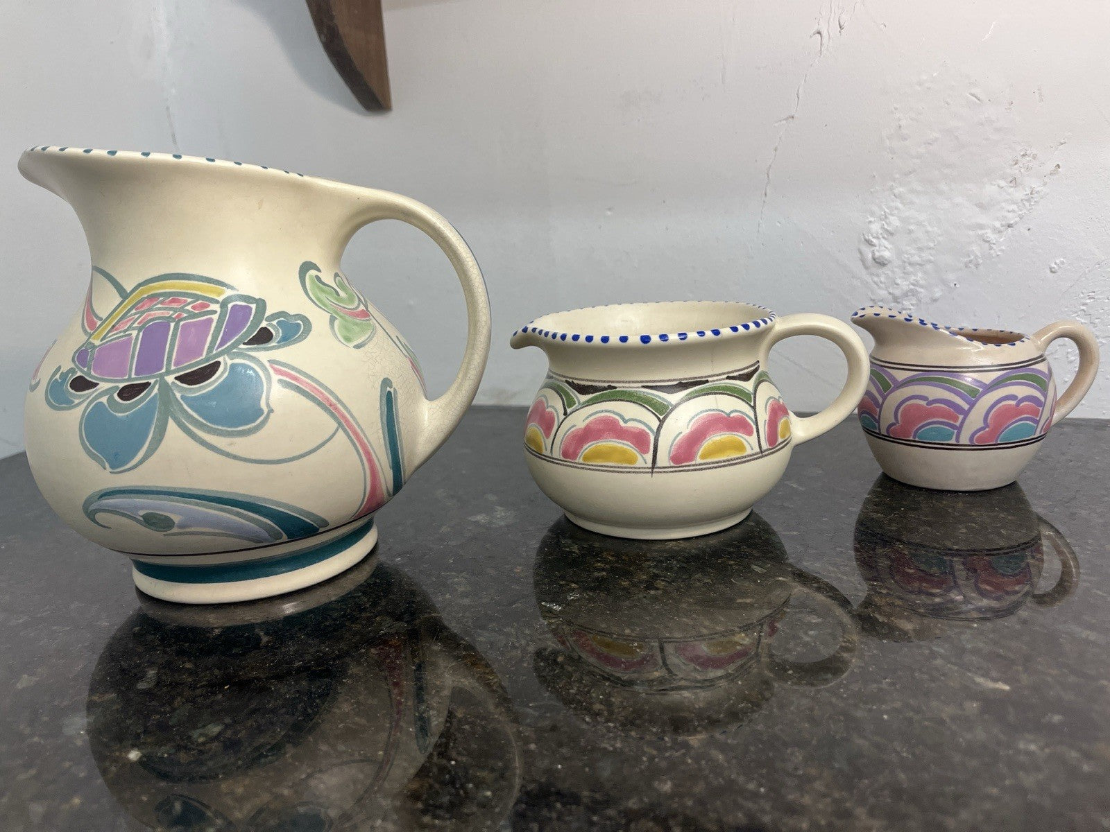 Vintage Honiton Pottery Hand Painted Jugs Lot of 3 Devon Art Pottery