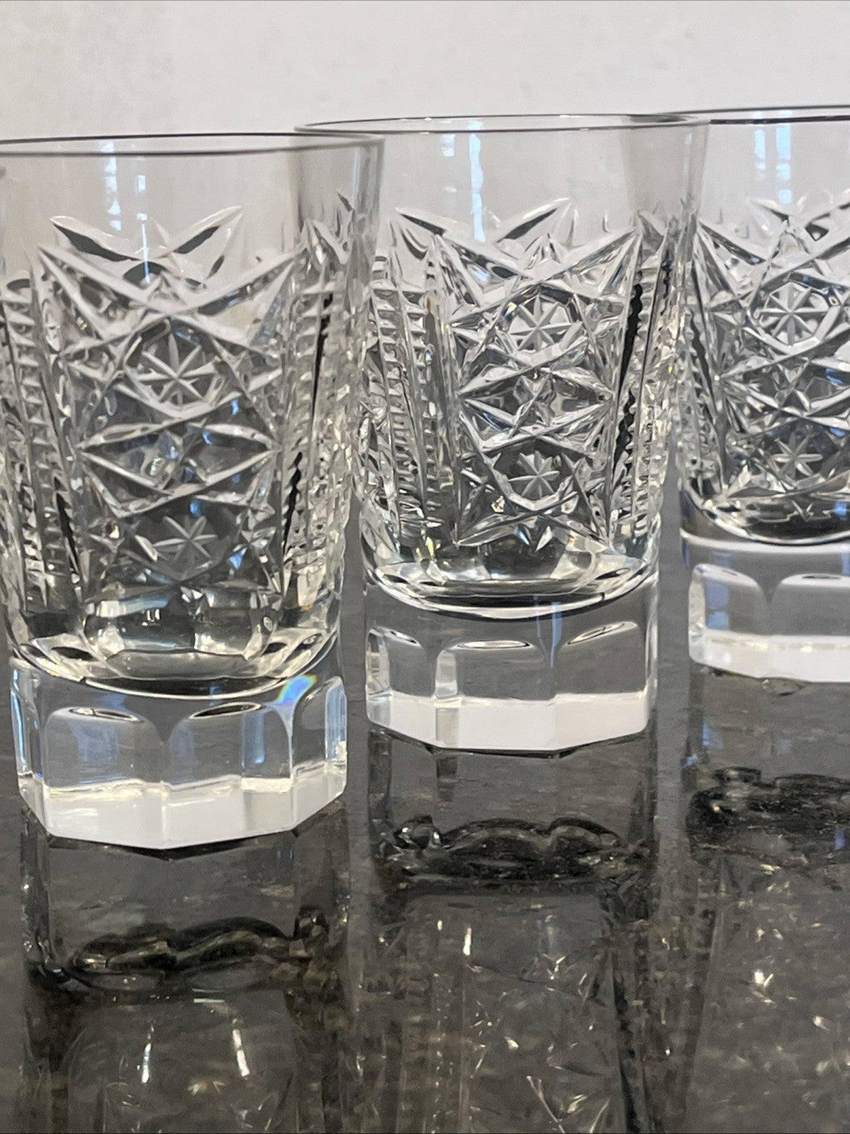 Soviet Cut Crystal Shot Glasses Geometric Vodka Glasses USSR Style Set Of 4