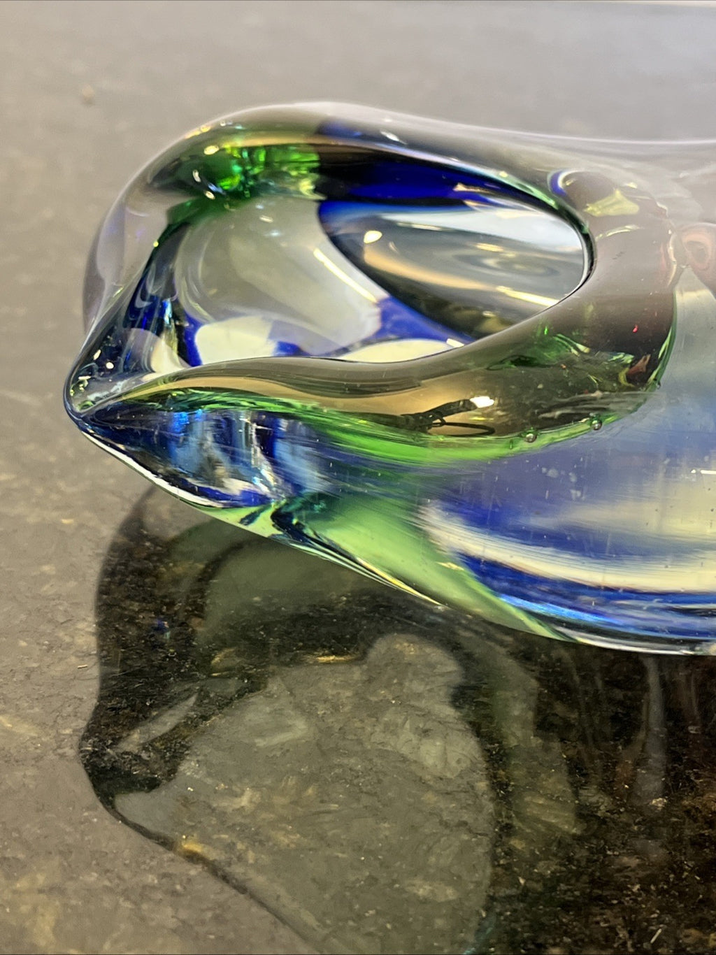 Josef Rozinek Attributed Sommerso Art Glass Ashtray Blue Green Czech 1960s