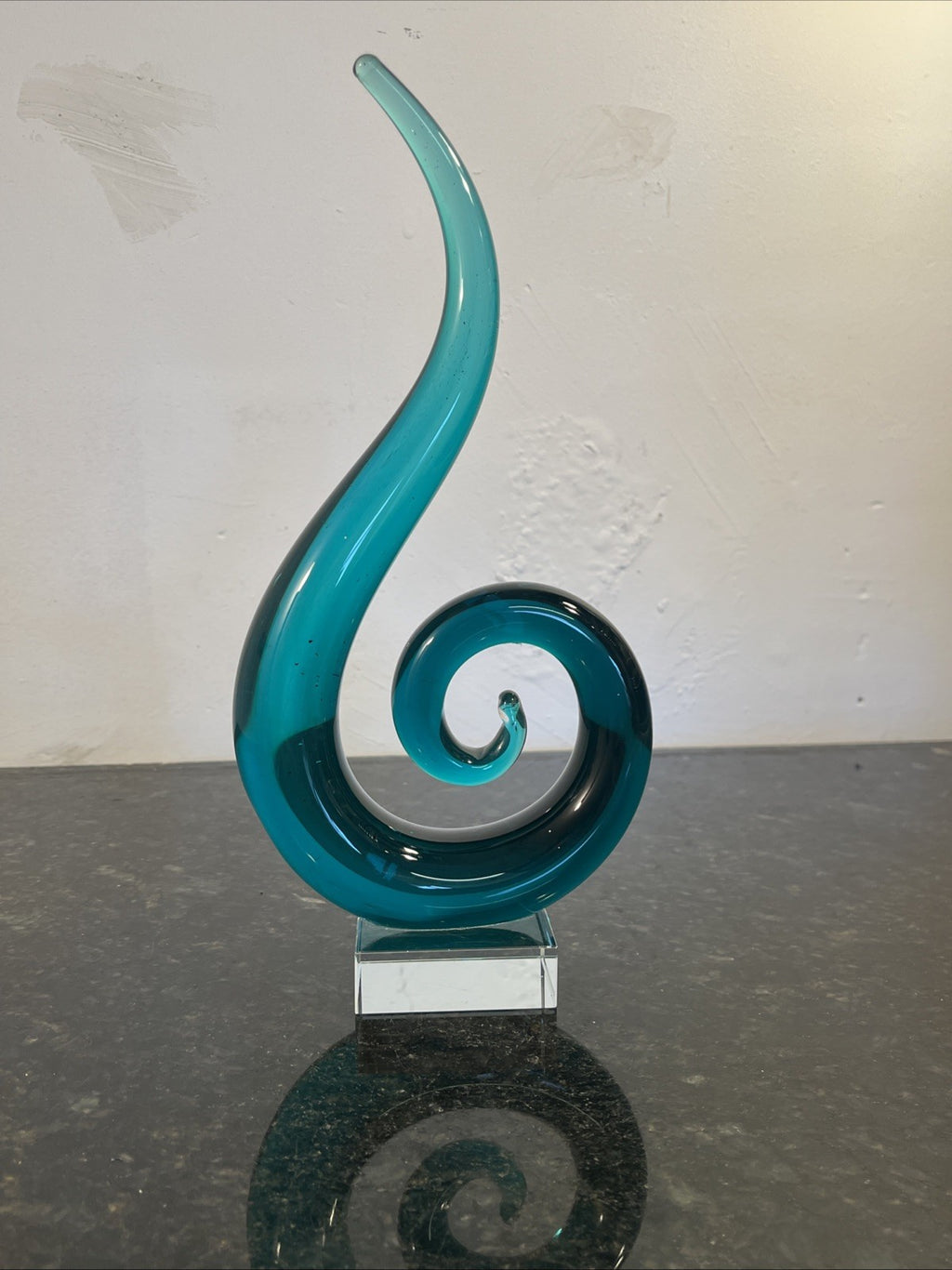 Teal Blue Art Glass Spiral Sculpture Decorative Ornament