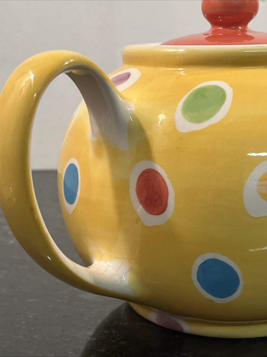 Whittard Large Yellow Polka Dot Teapot Hand Painted Ceramic Kitchen Tea Pot