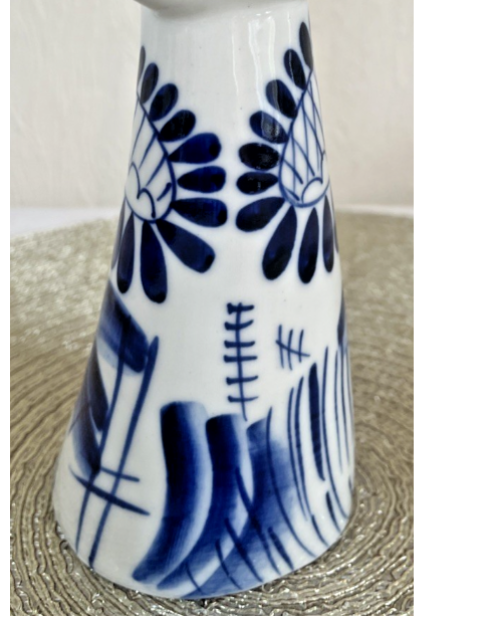 Gzhel Russian Porcelain Figurine USSR Cobalt Blue Folk Art Lady