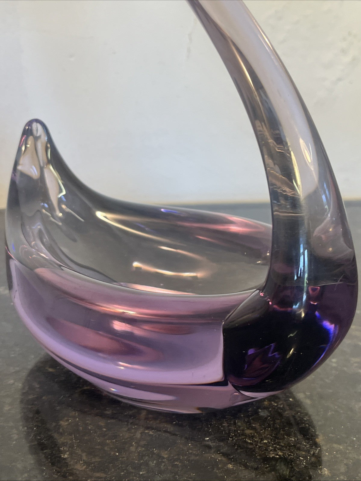 Murano Style Art Glass Swan Bowl Purple Amethyst Cased Glass Centrepiece