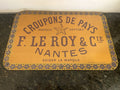 French Tin Advertising Sign F Leroy Nantes Croupons De Pays Leather Plaque