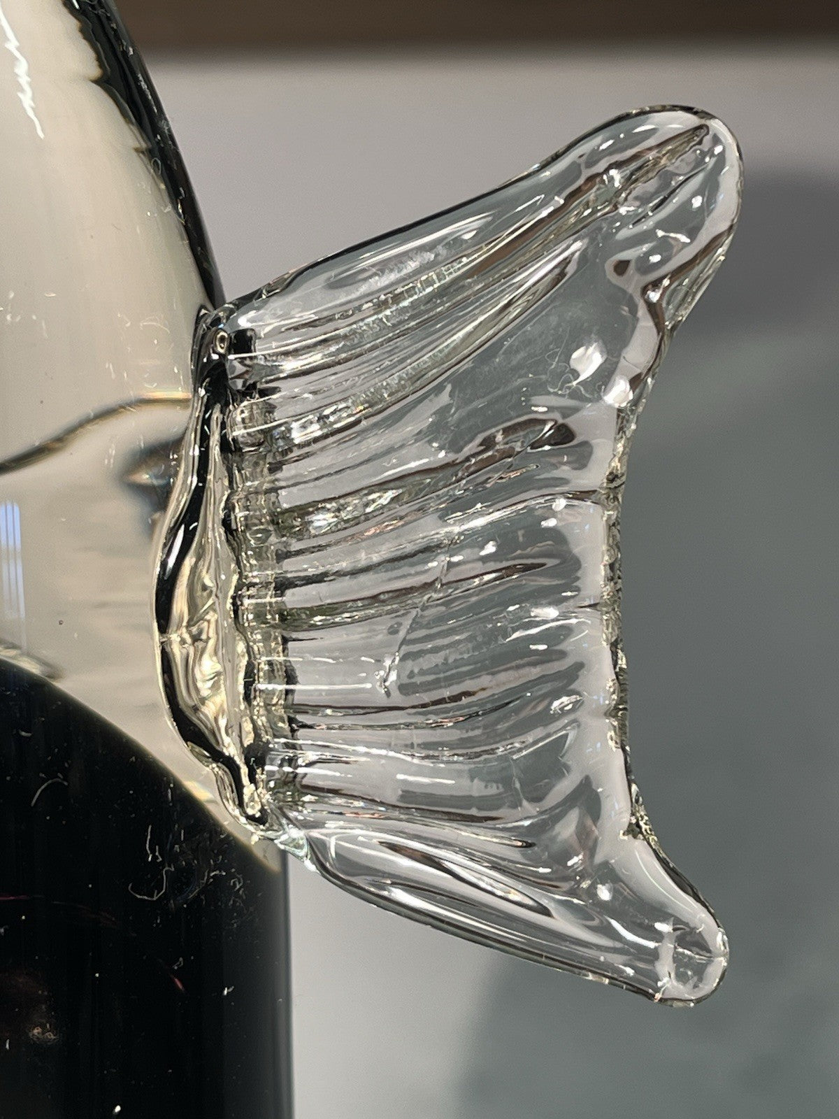Vintage Hand Blown Glass Angel Sculpture Black and Clear Art Glass Ornament