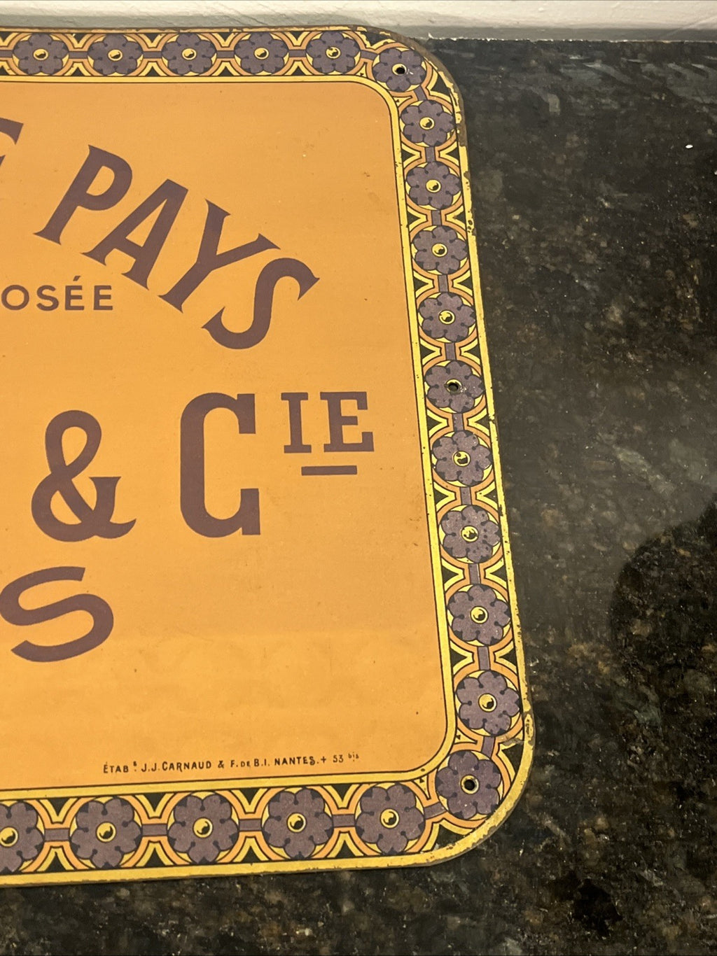 French Tin Advertising Sign F Leroy Nantes Croupons De Pays Leather Plaque