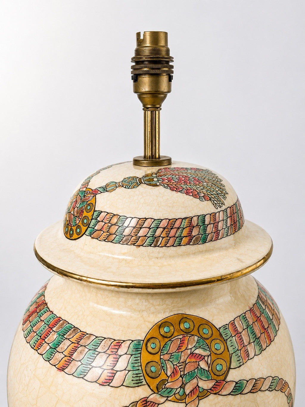 Ceramic Table Lamp Ginger Jar Oriental Tassel Design Hong Kong Vintage 56cm