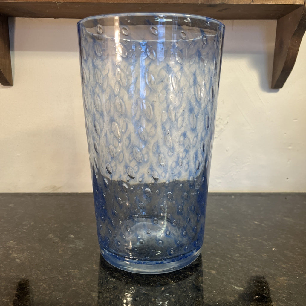 Vintage Blue Bullicante Art Glass Vase Italian Style Heavy Cased Glass