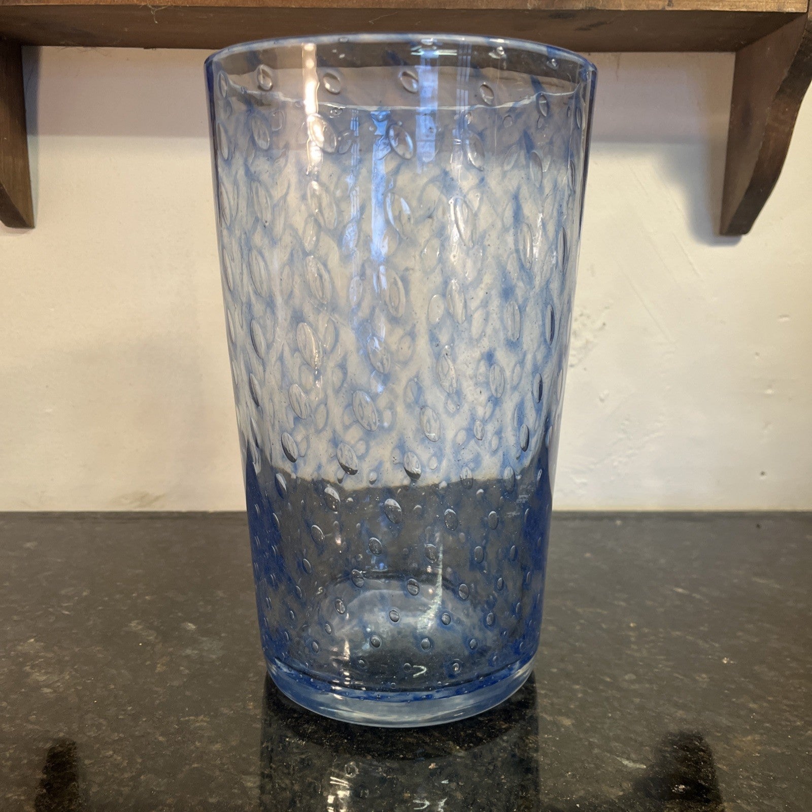 Vintage Blue Bullicante Art Glass Vase Italian Style Heavy Cased Glass