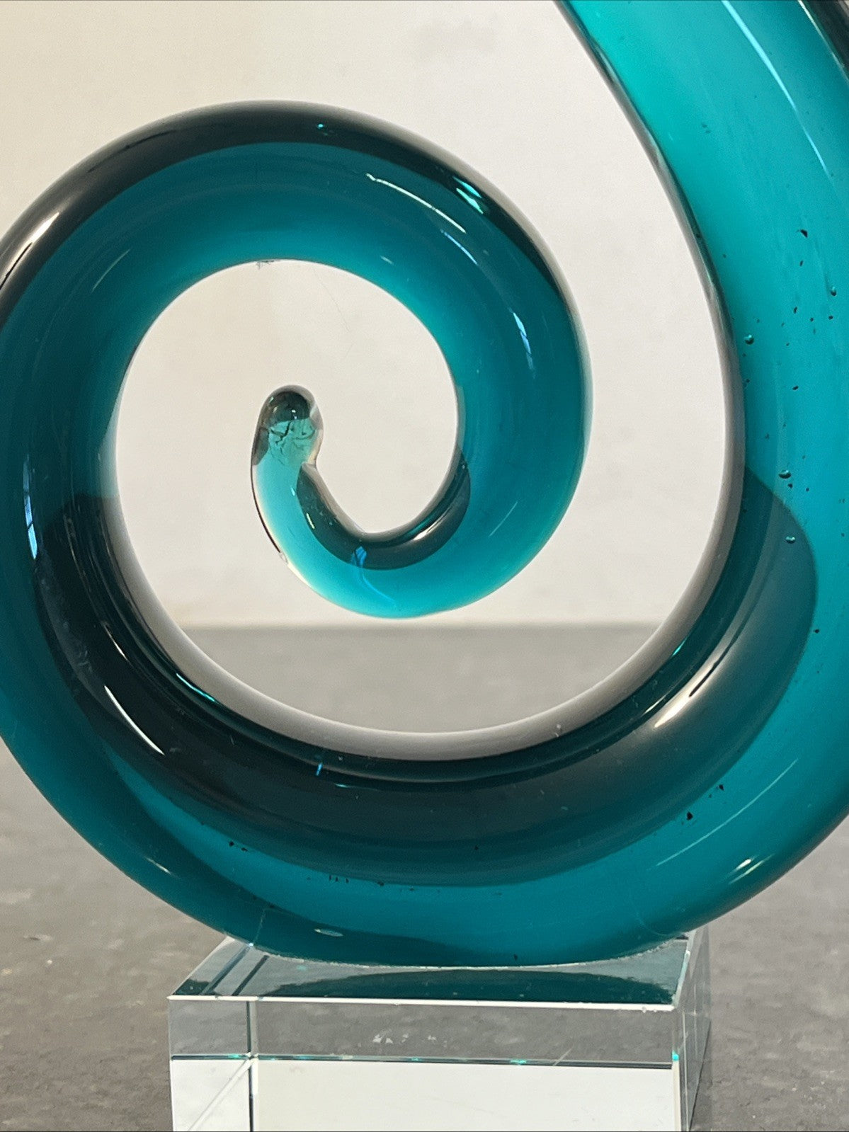 Teal Blue Art Glass Spiral Sculpture Decorative Ornament