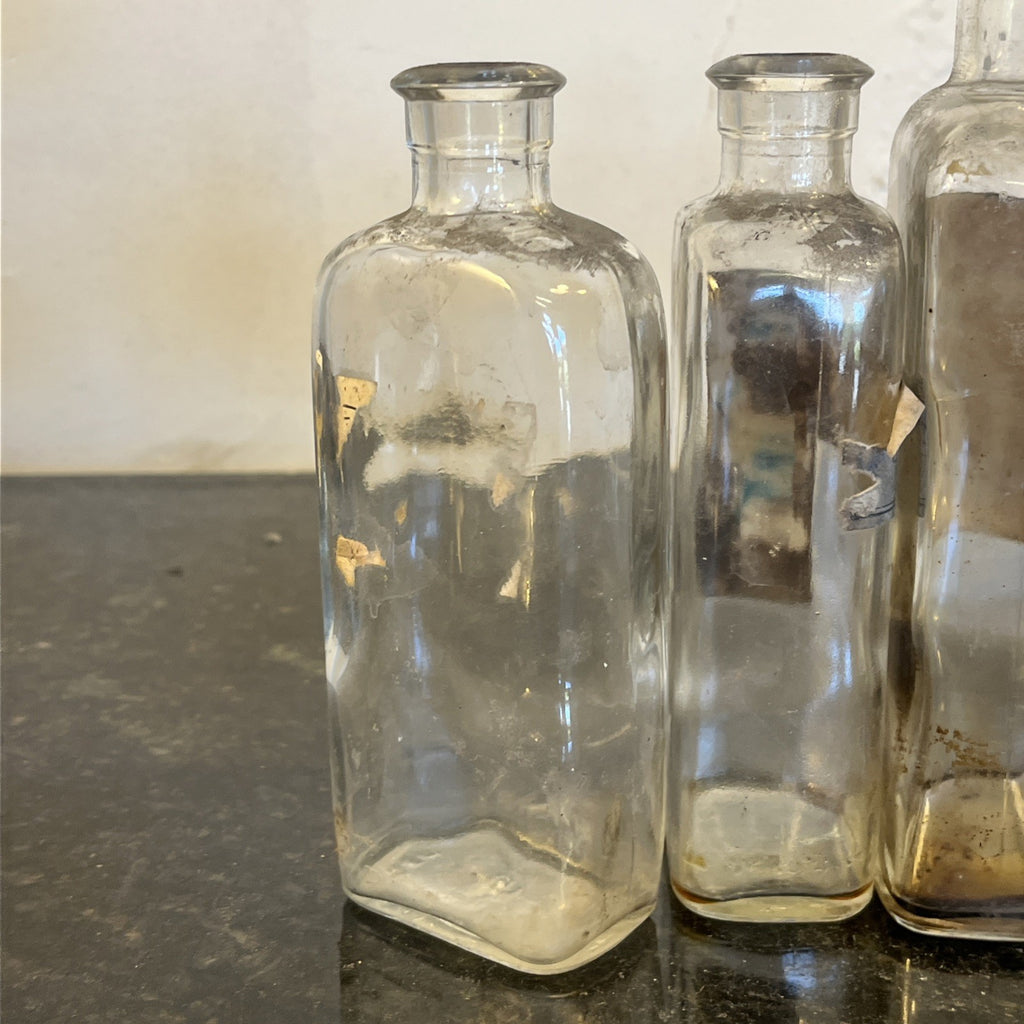 Antique Apothecary Bottles Original Pharmacy Labels Glass Chemist Mixed Set of 5