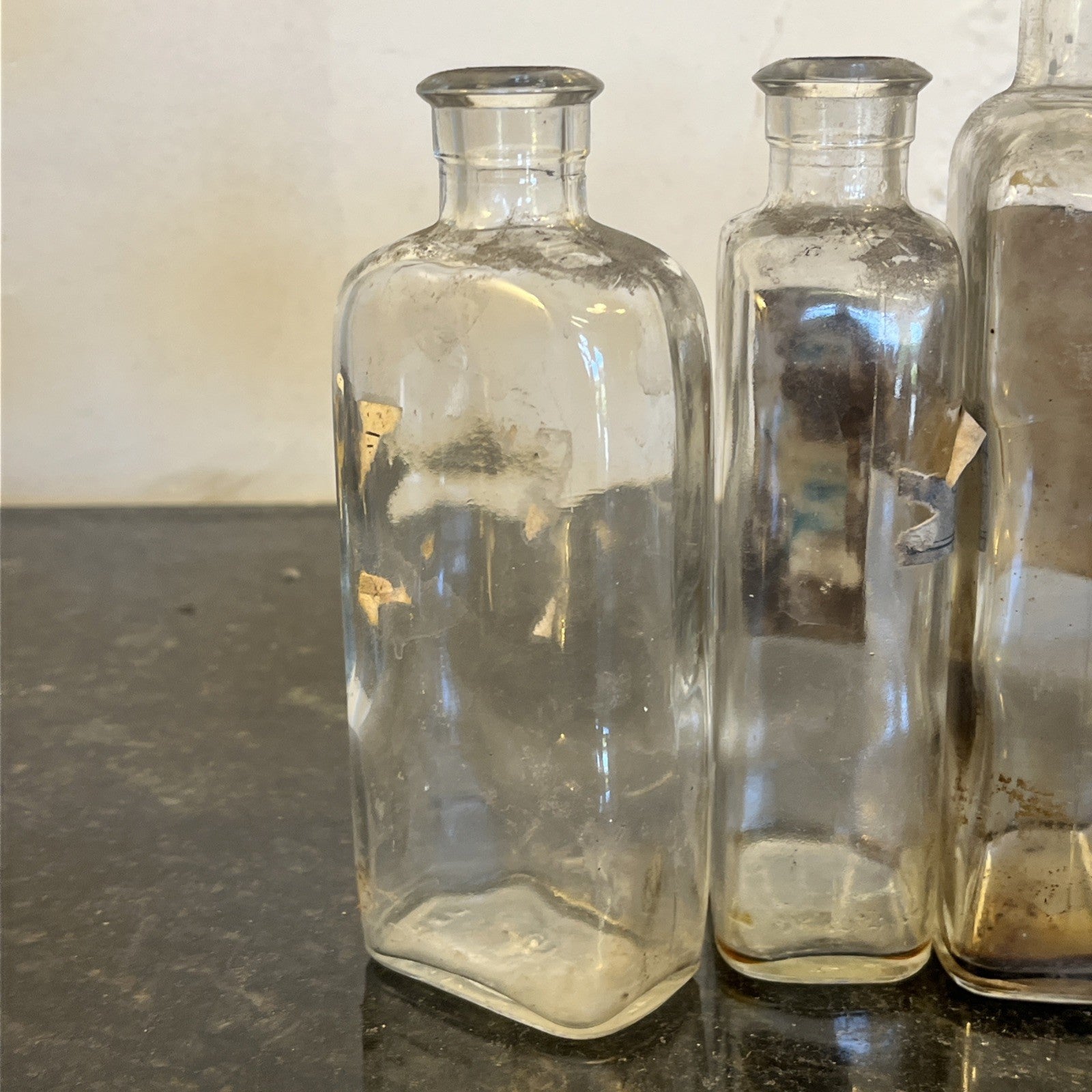 Antique Apothecary Bottles Original Pharmacy Labels Glass Chemist Mixed Set of 5