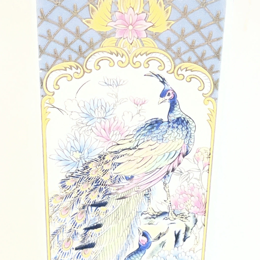 Japanese Peacock Decorative Porcelain Square Vase Blue Gold Floral 20th Century