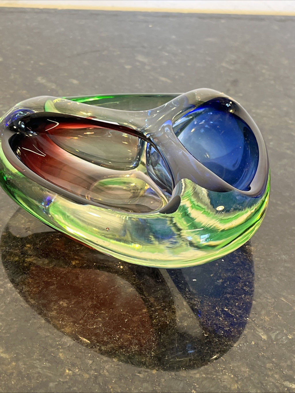 Josef Rozínek Three-Compartment Art Glass Bowl – Borské Sklo, Czechoslovakia c.1960