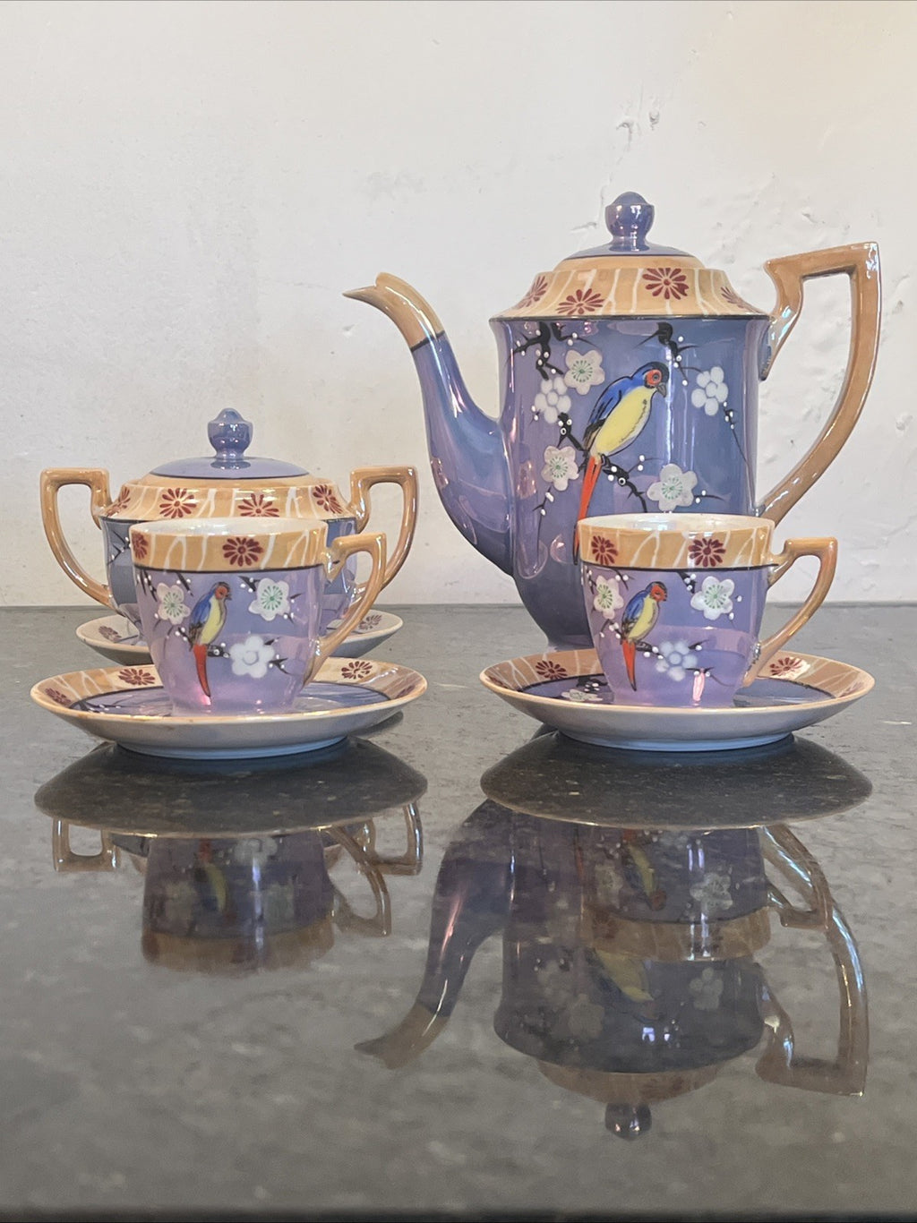 Chikaramachi Noritake Tea Set Bird Blossom Lustre Japan