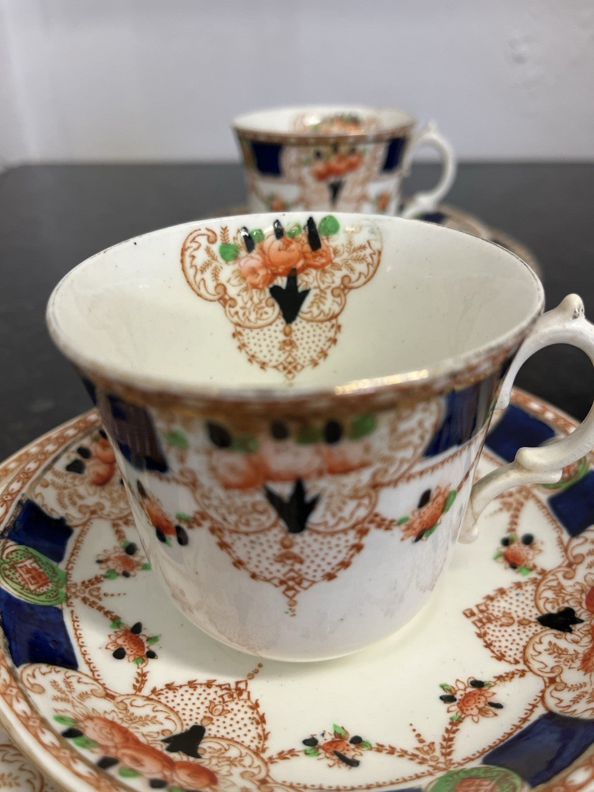 Antique Imari Teacup Trios Staffordshire Porcelain Pair c1820 Gilt