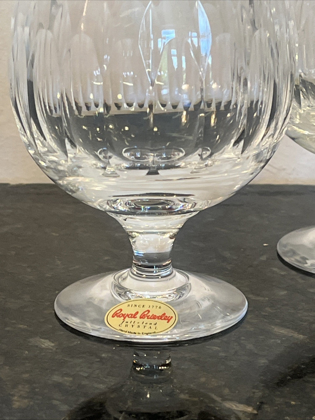 Royal Brierley Opera Crystal Brandy Glasses Boxed Pair Lead Crystal England