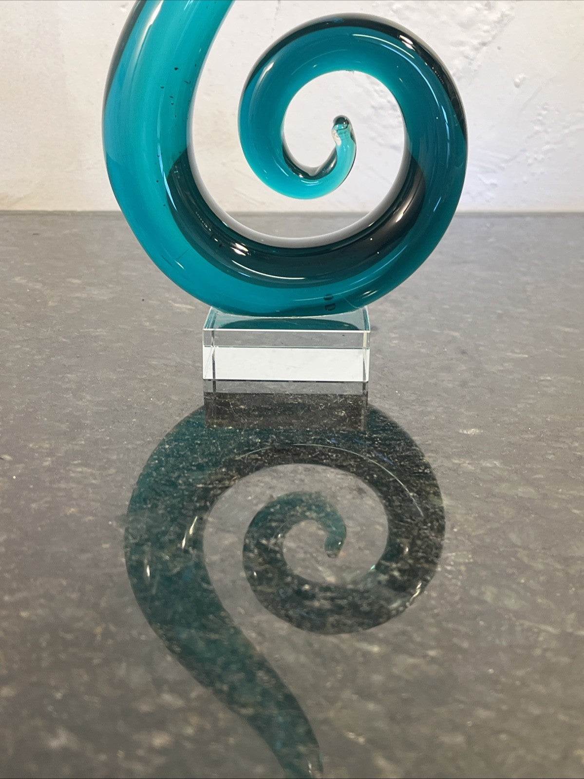 Teal Blue Art Glass Spiral Sculpture Decorative Ornament