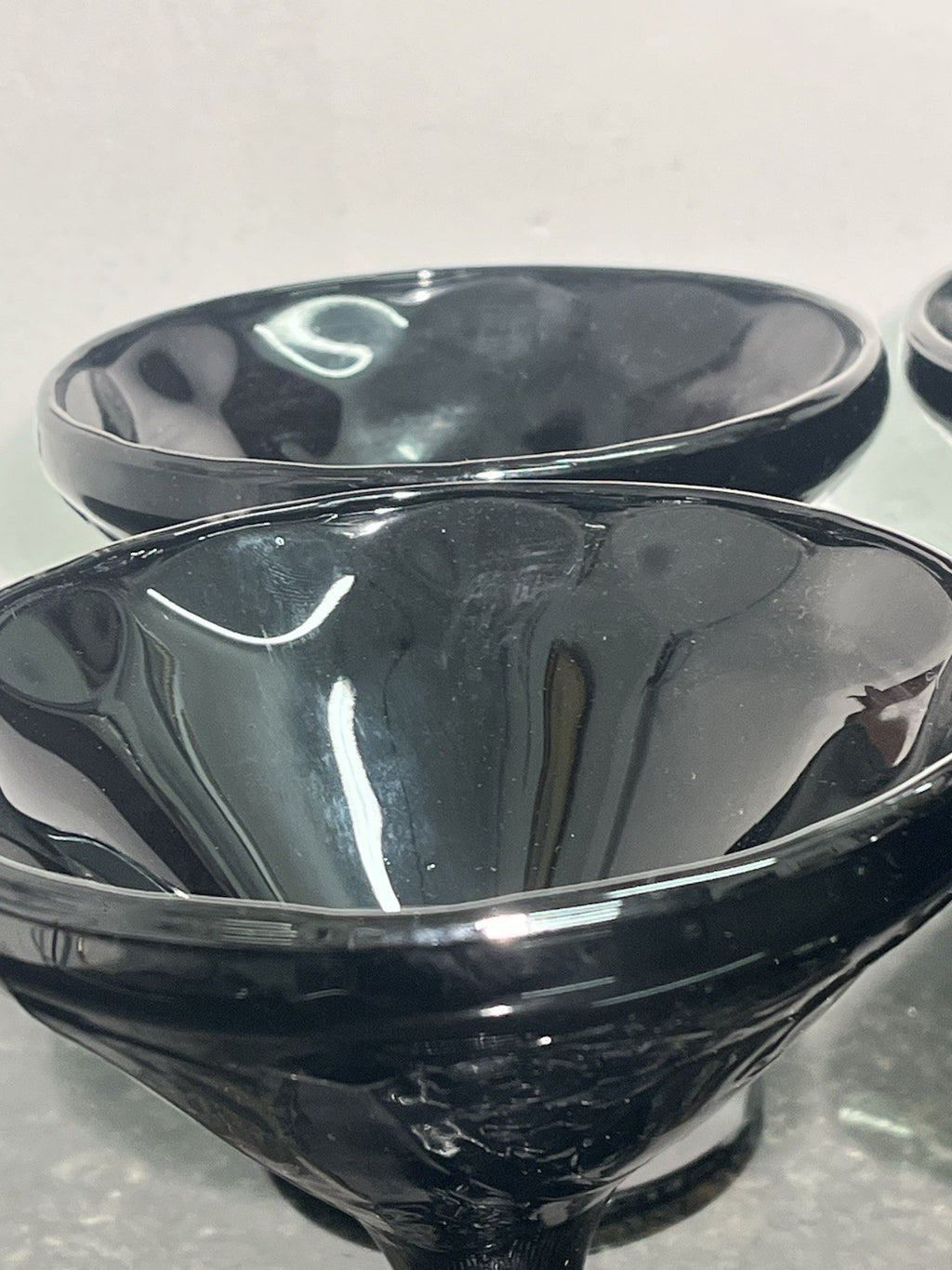 Black Glass Dessert Coupes Set 6 Vintage Footed Ice Cream Glasses