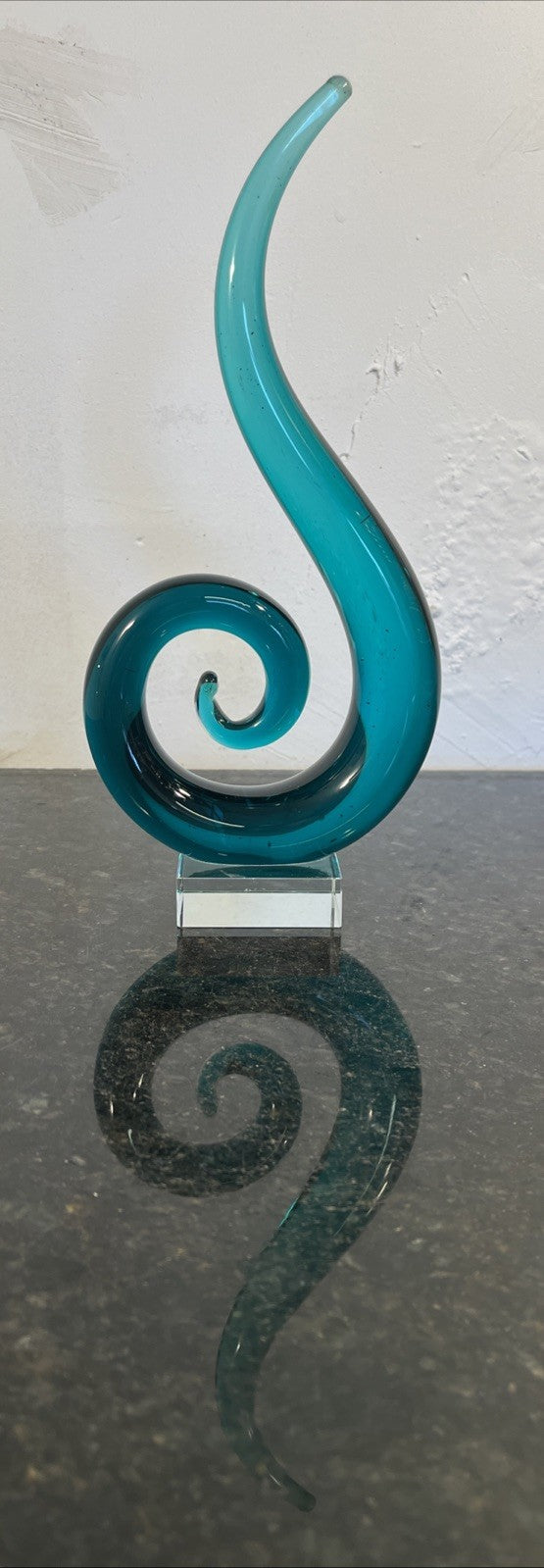 Teal Blue Art Glass Spiral Sculpture Decorative Ornament