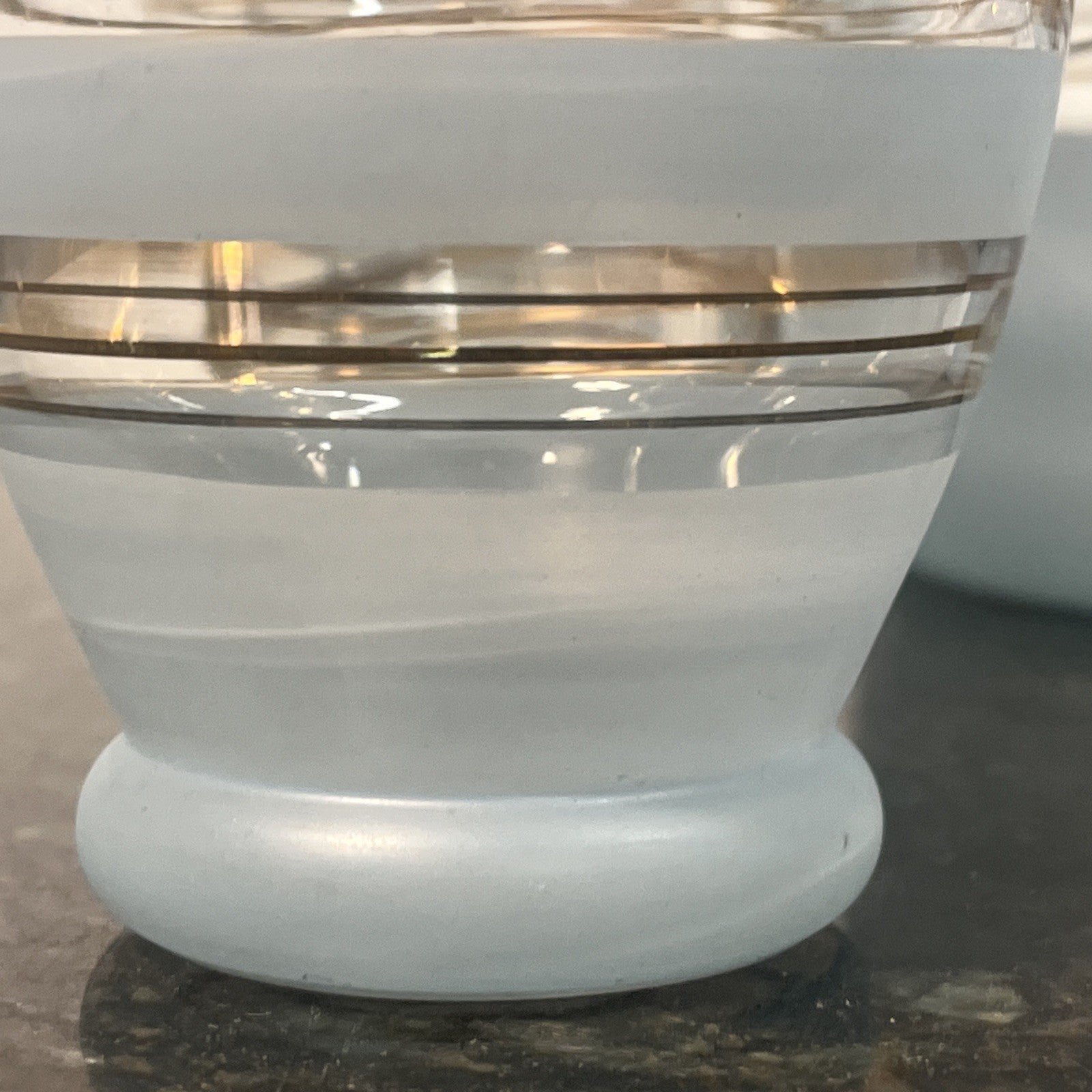 Vintage Mid Century Frosted Glass Jug and 5 Tumblers Gilt Bands
