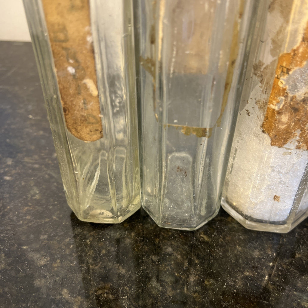 Antique Chemist Bottles Apothecary Pharmacy Labels Glass Set of 8 B.P.