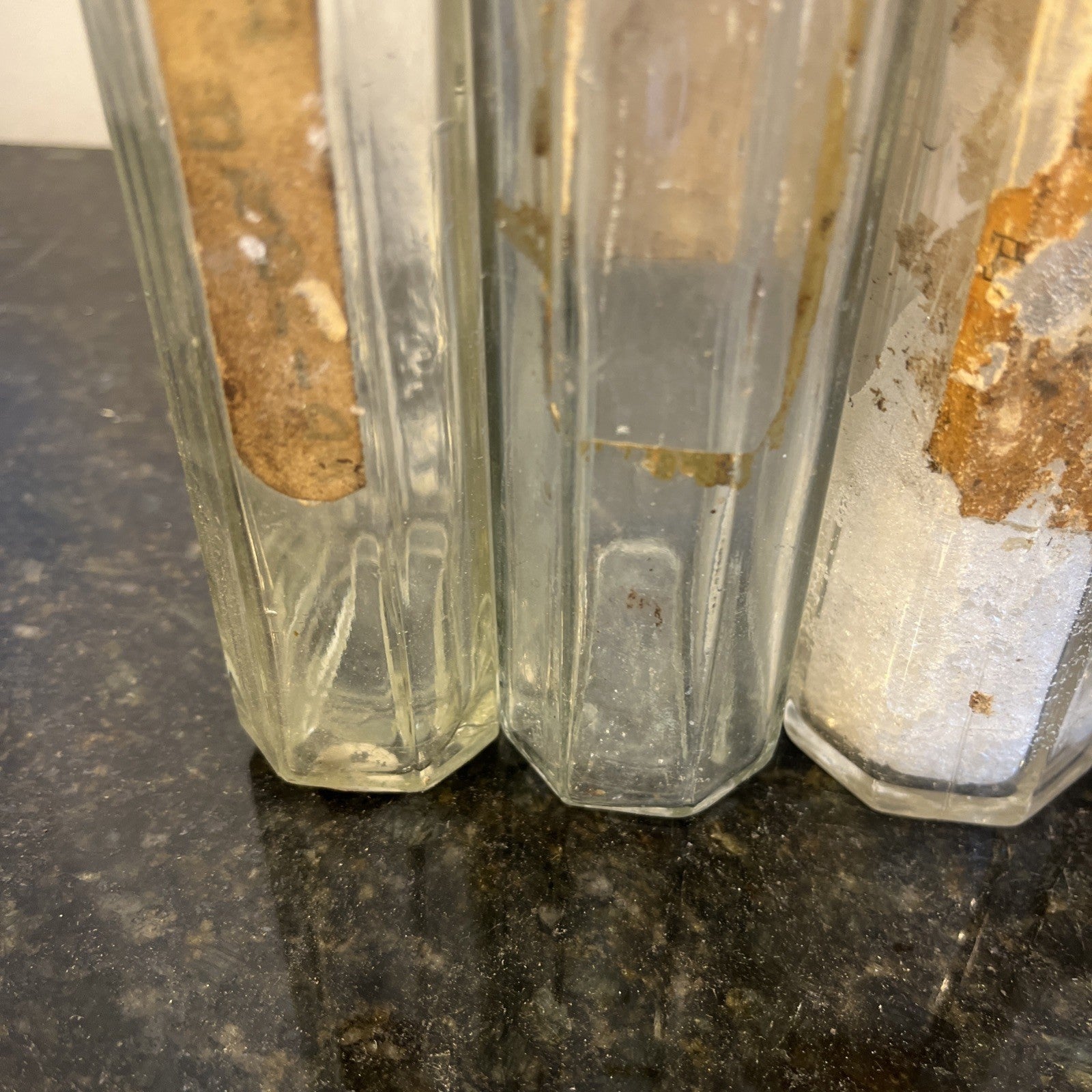 Antique Chemist Bottles Apothecary Pharmacy Labels Glass Set of 8 B.P.