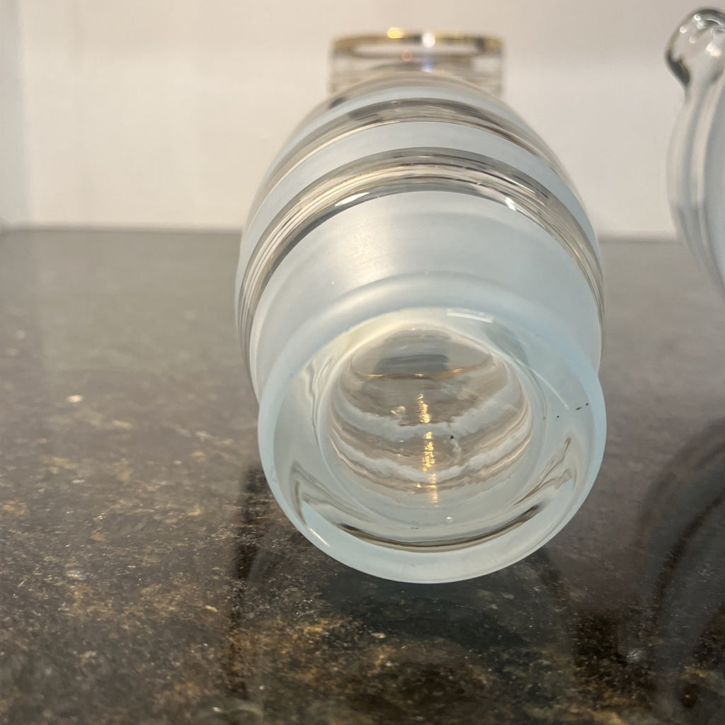 Vintage Mid Century Frosted Glass Jug and 5 Tumblers Gilt Bands