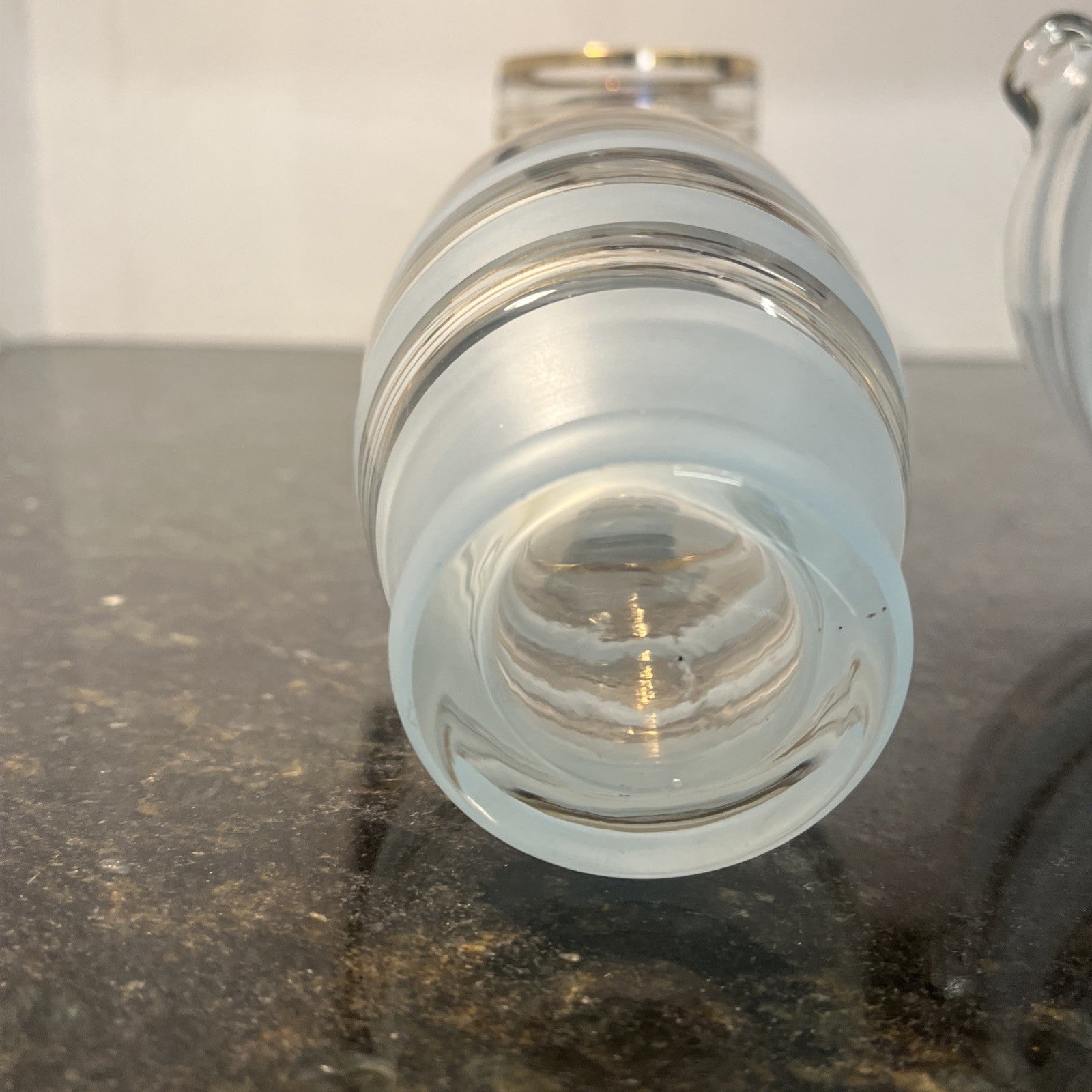 Vintage Mid Century Frosted Glass Jug and 5 Tumblers Gilt Bands