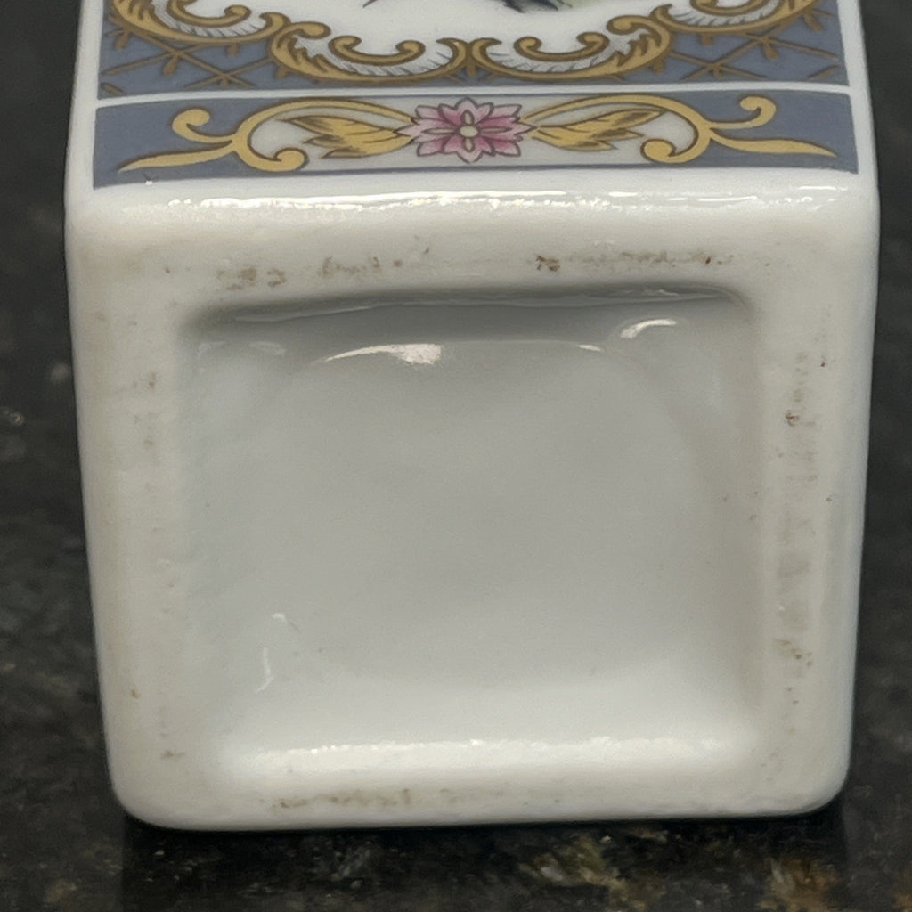 Japanese Peacock Decorative Porcelain Square Vase Blue Gold Floral 20th Century