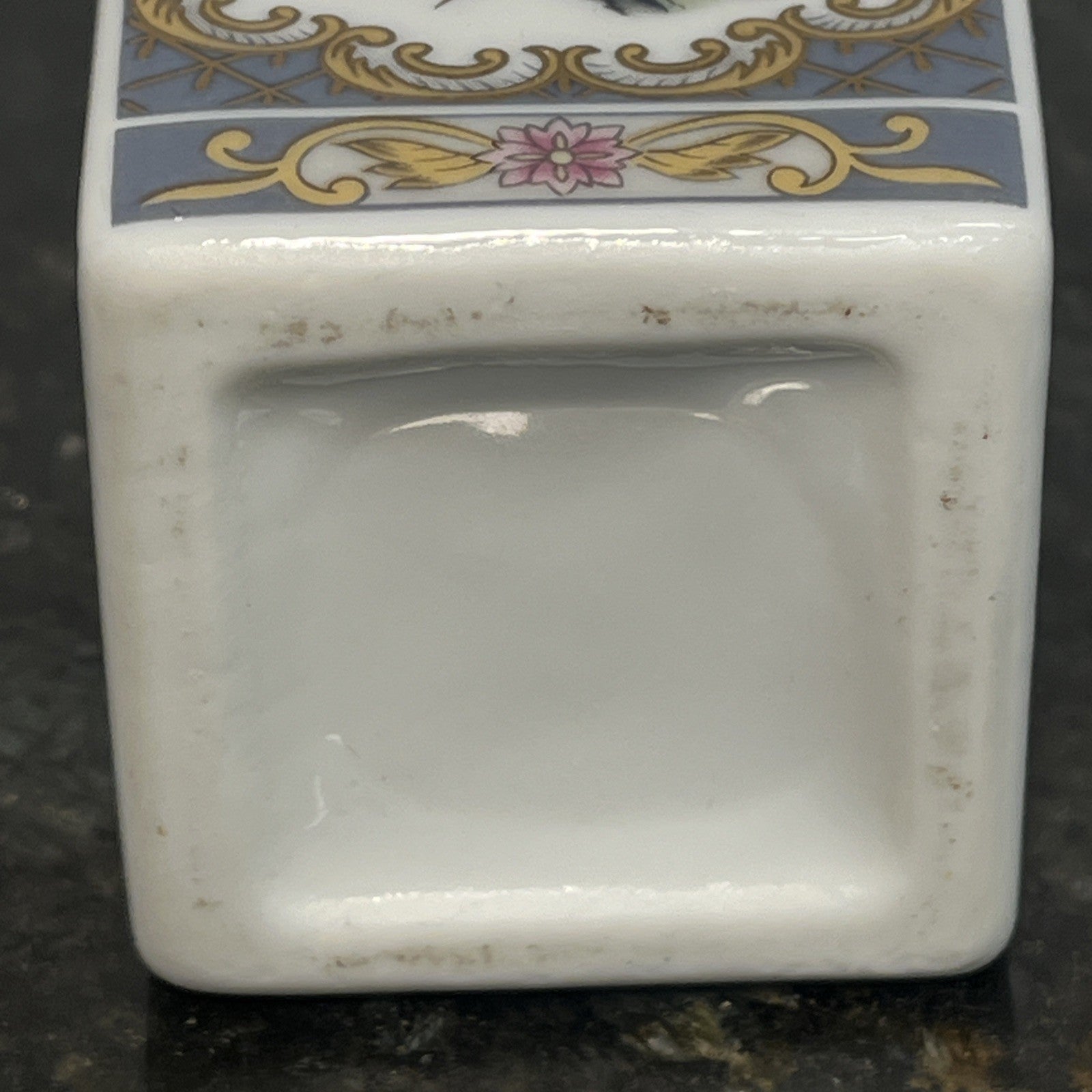 Japanese Peacock Decorative Porcelain Square Vase Blue Gold Floral 20th Century