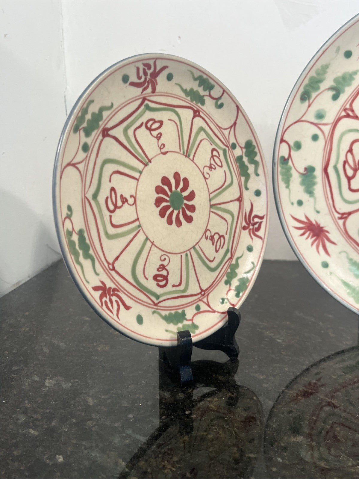 Vietnamese Son Be Pottery Plates Hand Painted Decorative Ceramic Plate Set