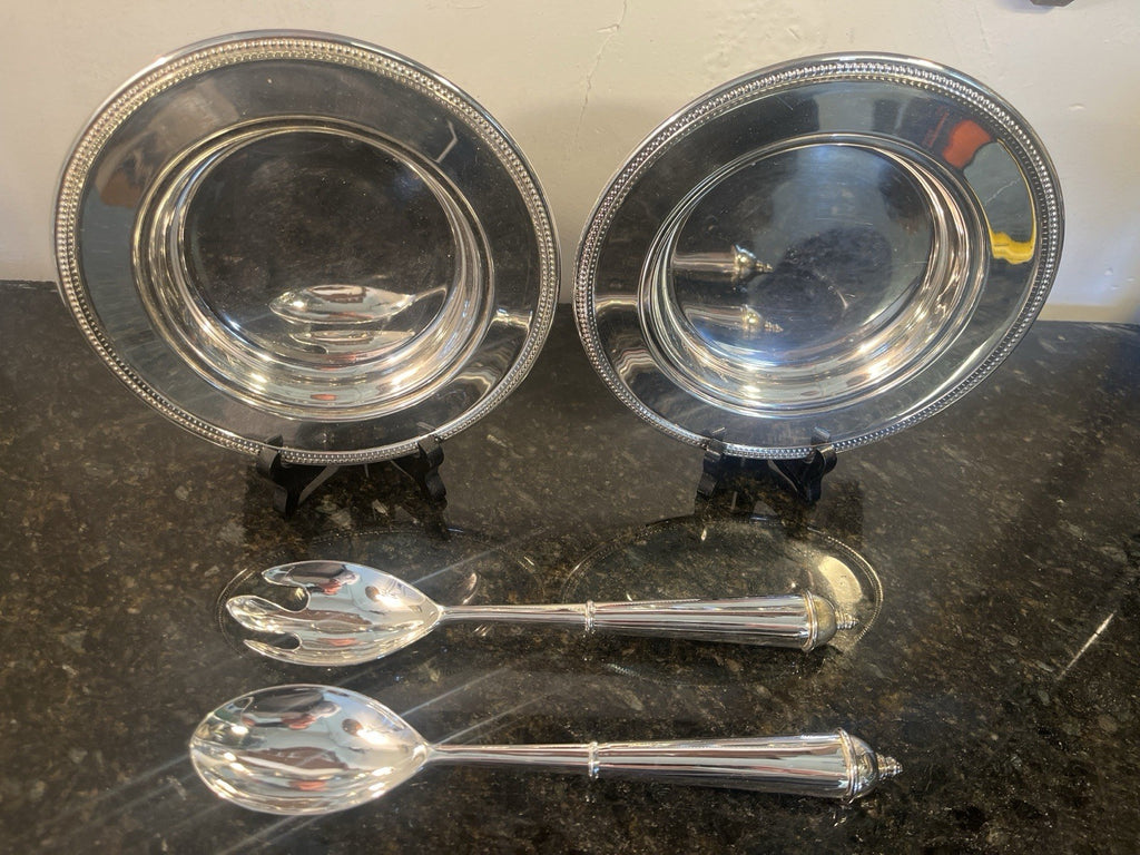 Silver Plated Serving Set With Two Plates Serving Spoon And Fork