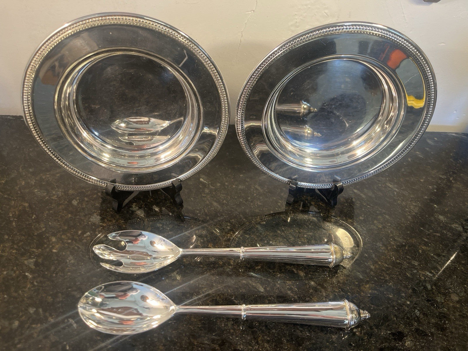 Silver Plated Serving Set With Two Plates Serving Spoon And Fork