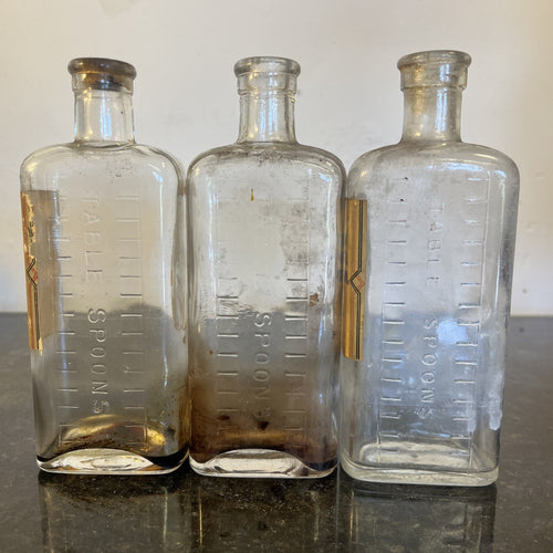 Antique Chemist Bottles Apothecary Glass Pharmacy Labels Graduated Set of 3