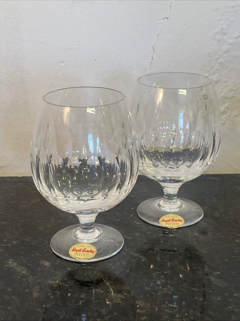 Royal Brierley Opera Crystal Brandy Glasses Boxed Pair Lead Crystal England