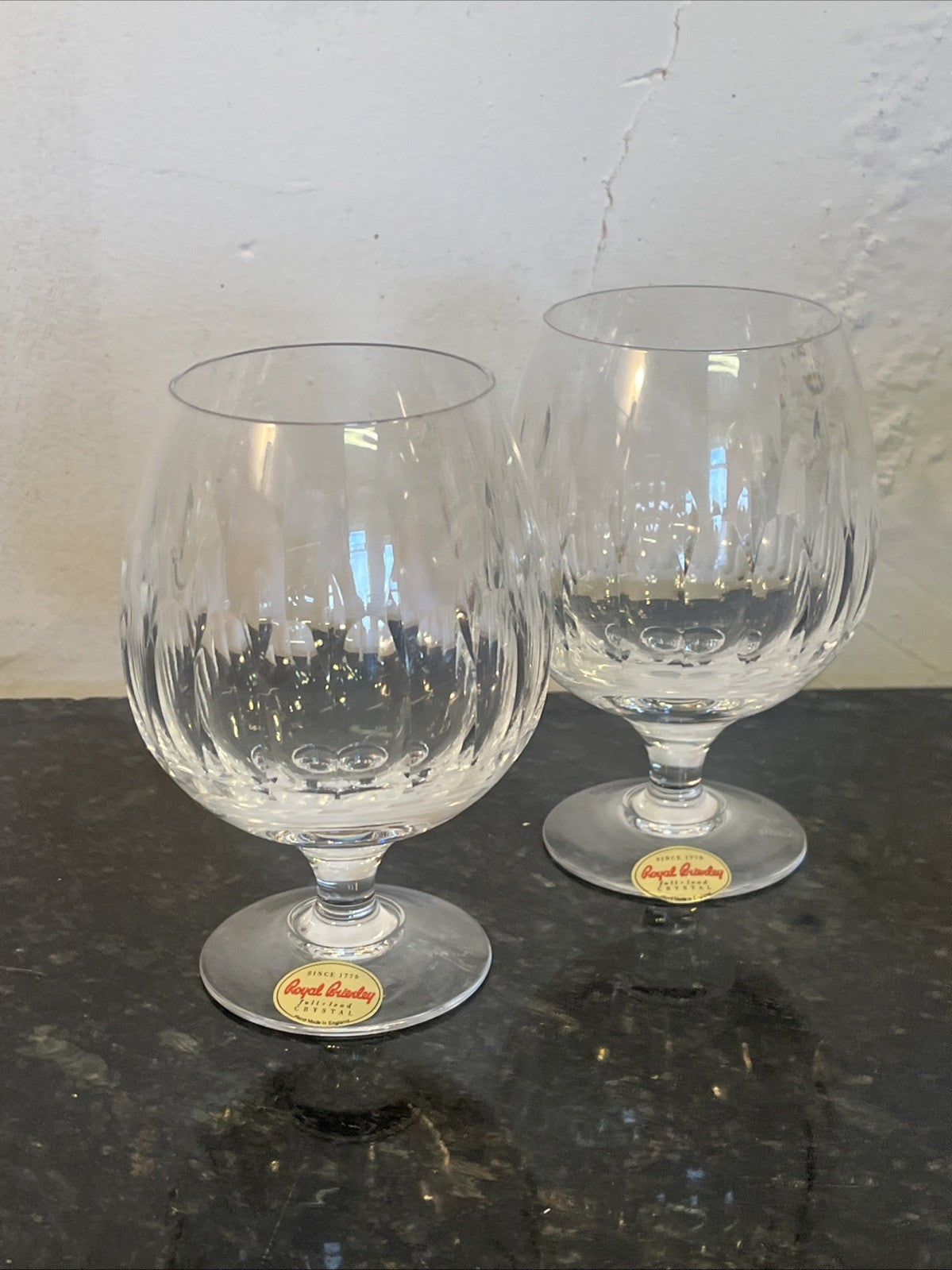 Royal Brierley Opera Crystal Brandy Glasses Boxed Pair Lead Crystal England