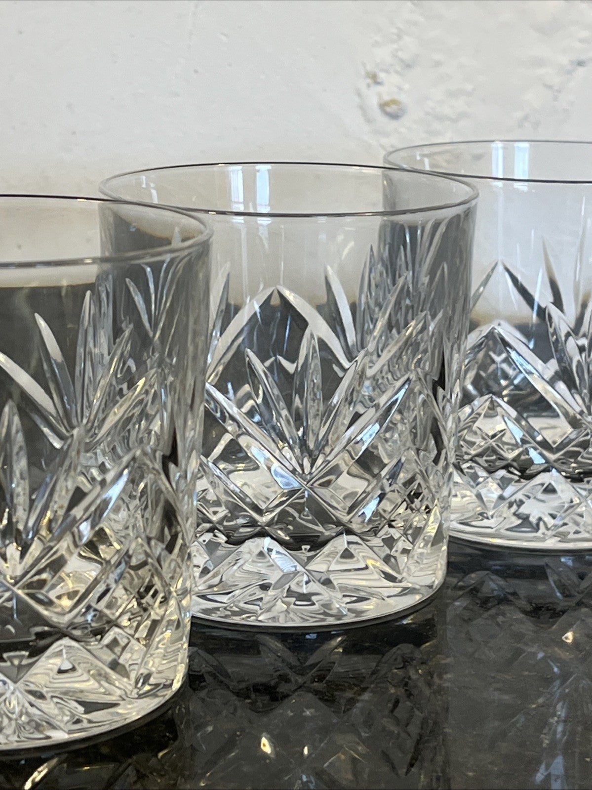Royal Doulton Cut Crystal Whisky Tumblers Set 4 Heavy Diamond Fan Glasses