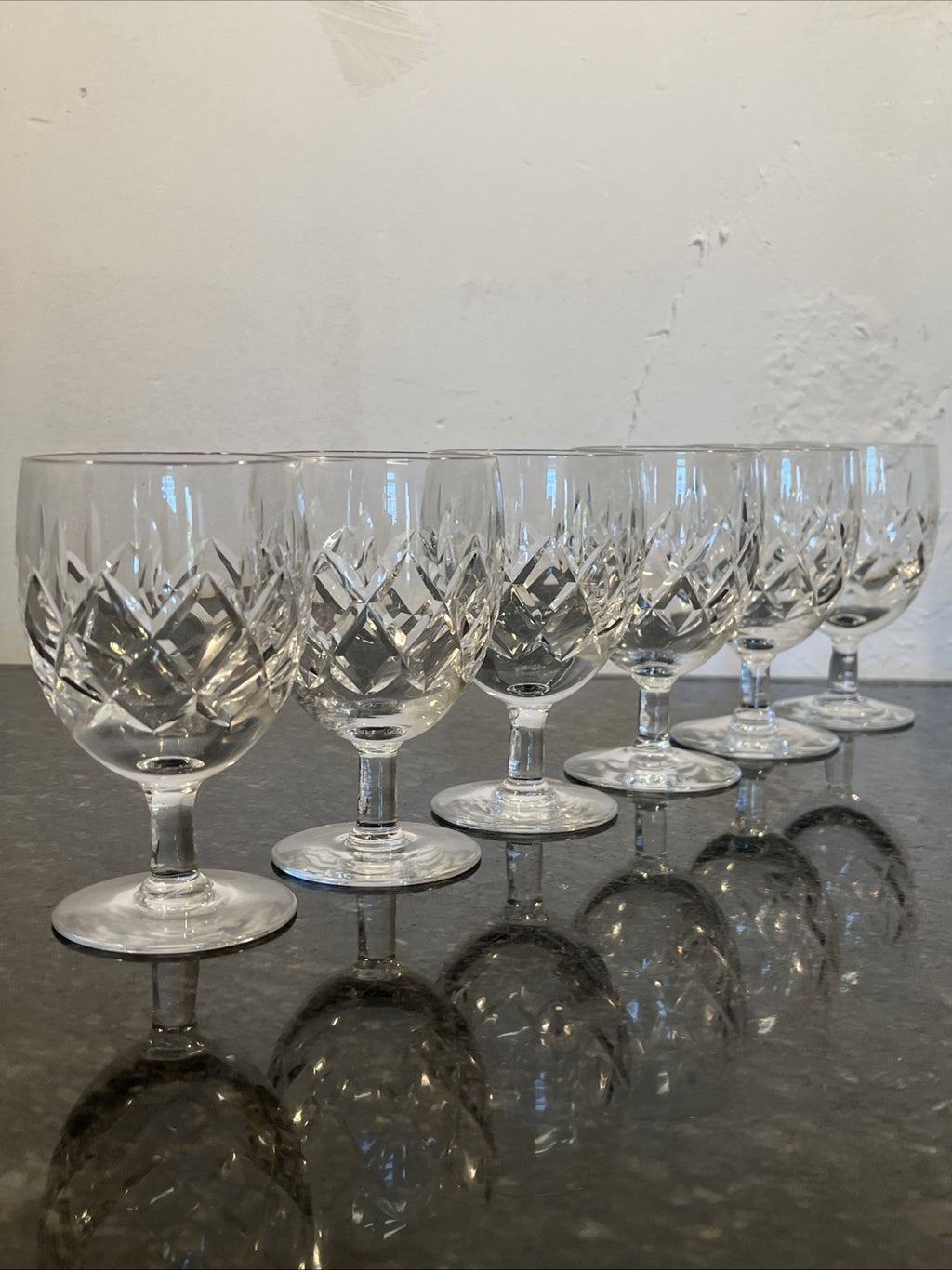 Cut Crystal White Wine Glasses Set of 6 Vintage Lead Crystal Goblets