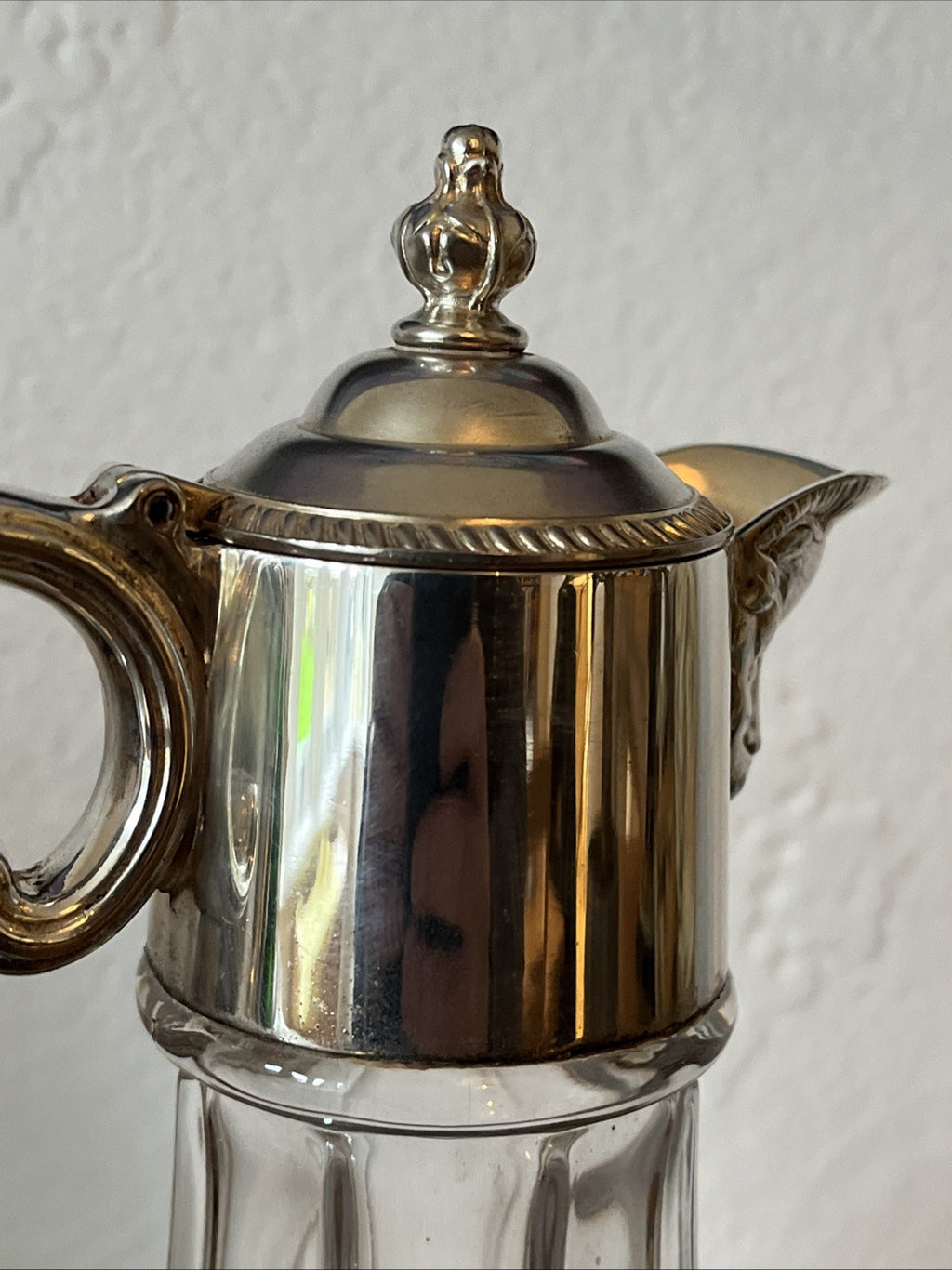 Falstaff Claret Jug Cut Crystal Silver Plated Figural Mask Spout