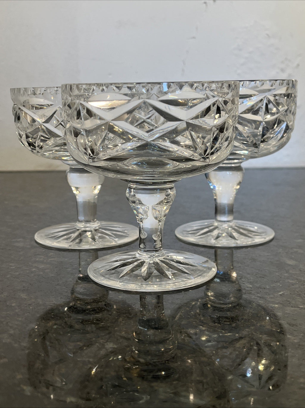 Edinburgh & Leith Cut Crystal Sundae Dessert Glasses Vintage 1930s Set Of 3
